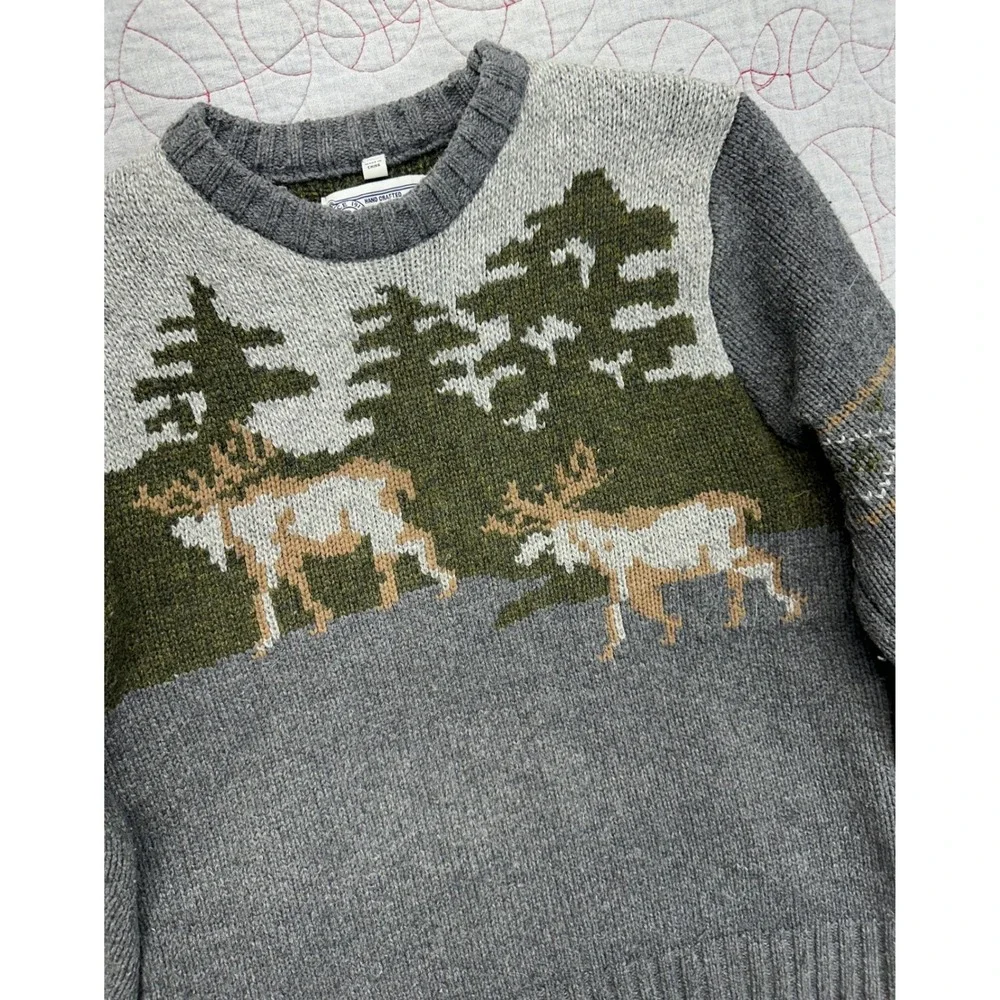 Schott Bros Sweater Gray Wool Blend Reindeer Trees / Mens Medium